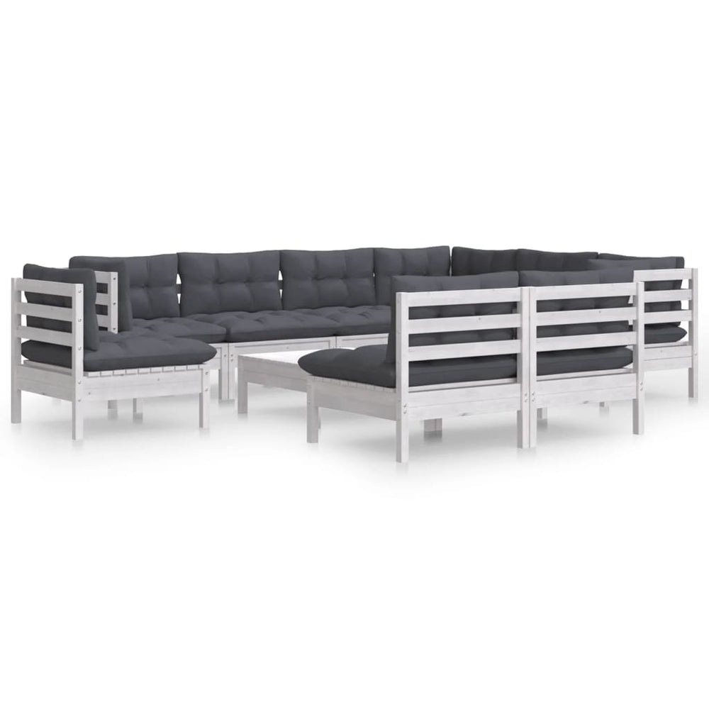 vidaXL 10-Piece Garden Lounge Set with Cushions White Solid Pine Wood