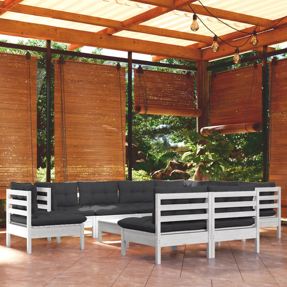 vidaXL 10-Piece Garden Lounge Set with Cushions White Solid Pine Wood