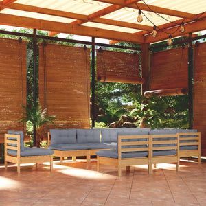 vidaXL 10-piece Garden Lounge Set with Grey Cushions Solid Pine Wood