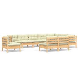 vidaXL 10-piece Garden Lounge Set with Cream Cushions Solid Pine Wood