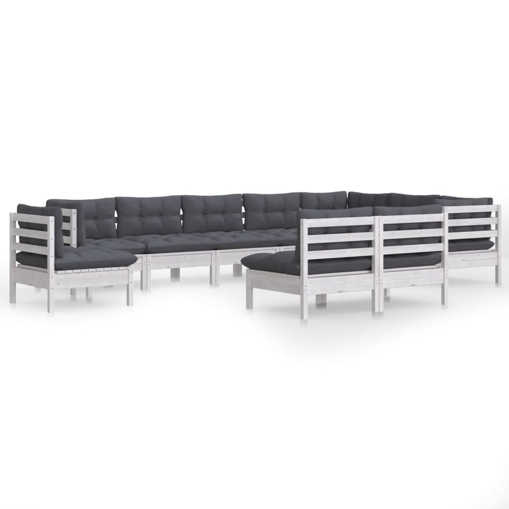 vidaXL 10-Piece Garden Lounge Set with Cushions White Solid Pine Wood