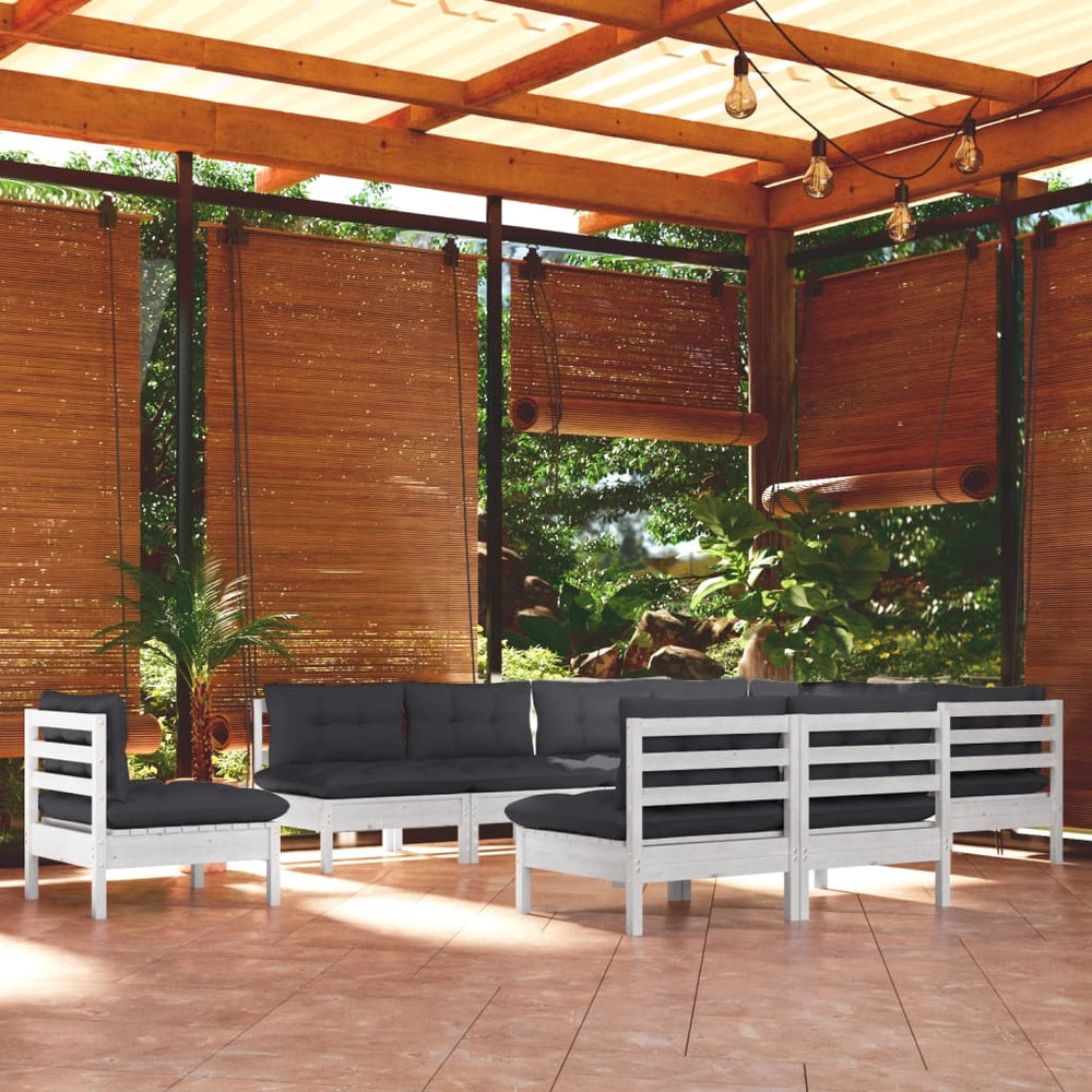 vidaXL 10-Piece Garden Lounge Set with Cushions White Solid Pine Wood