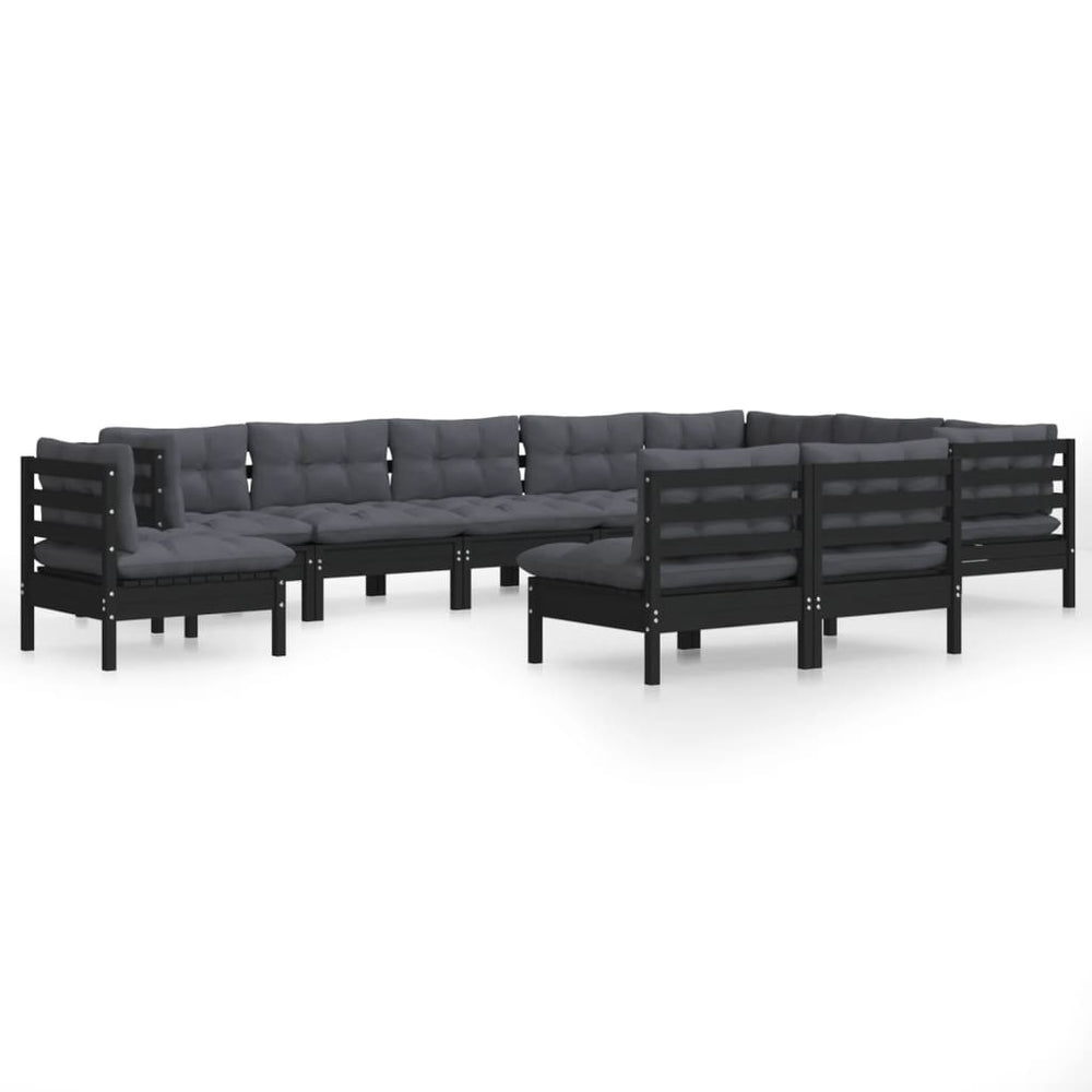 vidaXL 10-piece Garden Lounge Set with Cushions Black Solid Pine Wood