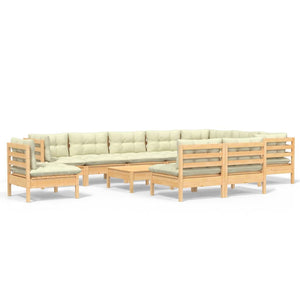 vidaXL 11-Piece Garden Lounge Set with Cream Cushions Solid Pine Wood
