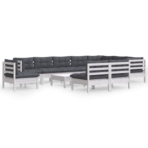 vidaXL 11-piece Garden Lounge Set with Cushions White Solid Pine Wood