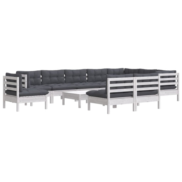 vidaXL 11-piece Garden Lounge Set with Cushions White Solid Pine Wood