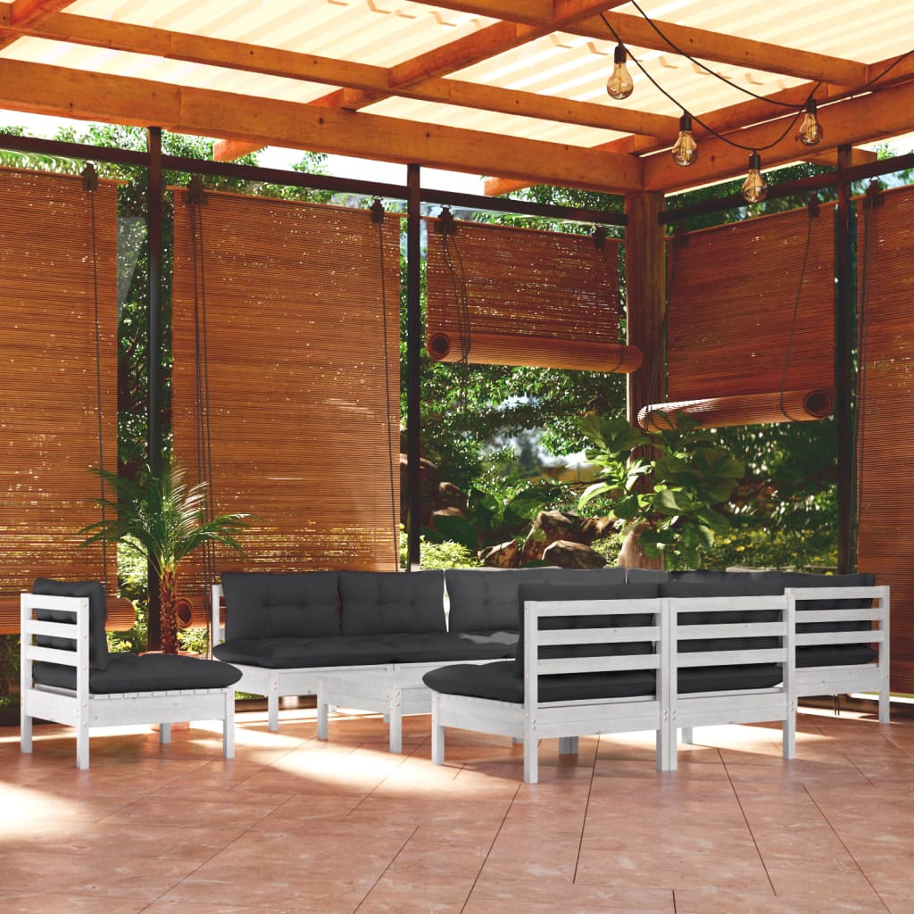 vidaXL 11-piece Garden Lounge Set with Cushions White Solid Pine Wood