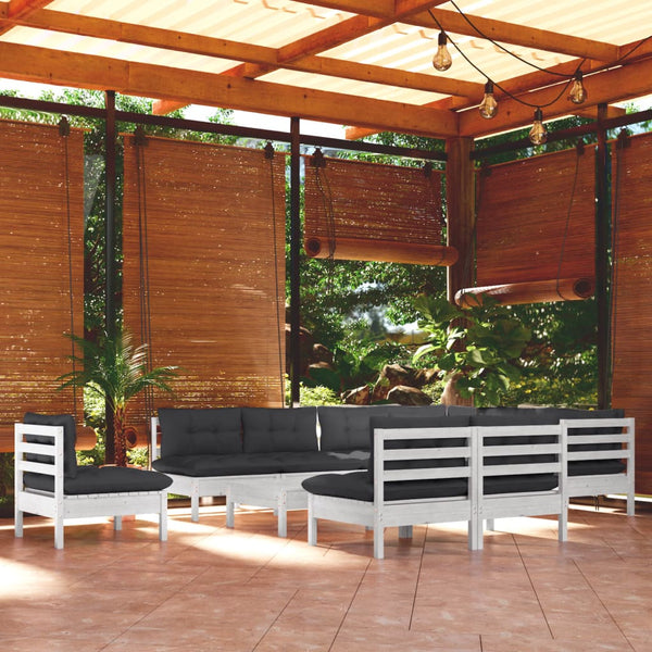 vidaXL 11-piece Garden Lounge Set with Cushions White Solid Pine Wood