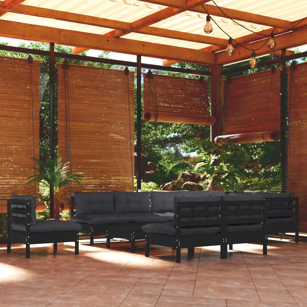 vidaXL 11-Piece Garden Lounge Set with Cushions Black Solid Pine Wood