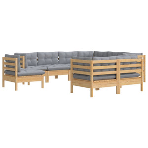 vidaXL 9-piece Garden Lounge Set with Grey Cushions Solid Pine Wood