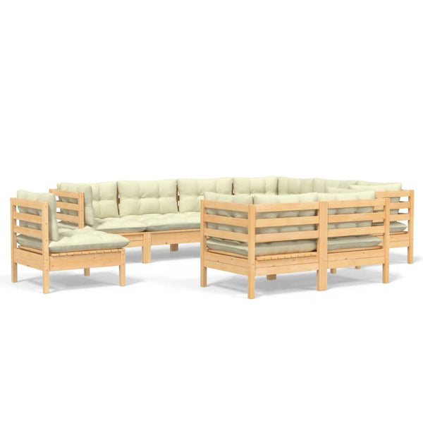 vidaXL 9-piece Garden Lounge Set with Cream Cushions Solid Pine Wood