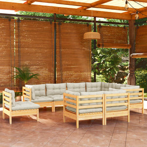 vidaXL 9-piece Garden Lounge Set with Cream Cushions Solid Pine Wood