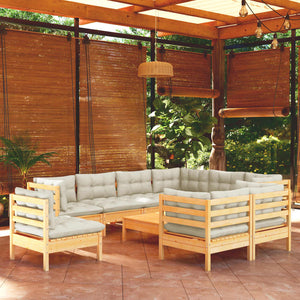 vidaXL 10-piece Garden Lounge Set with Cream Cushions Solid Pine Wood