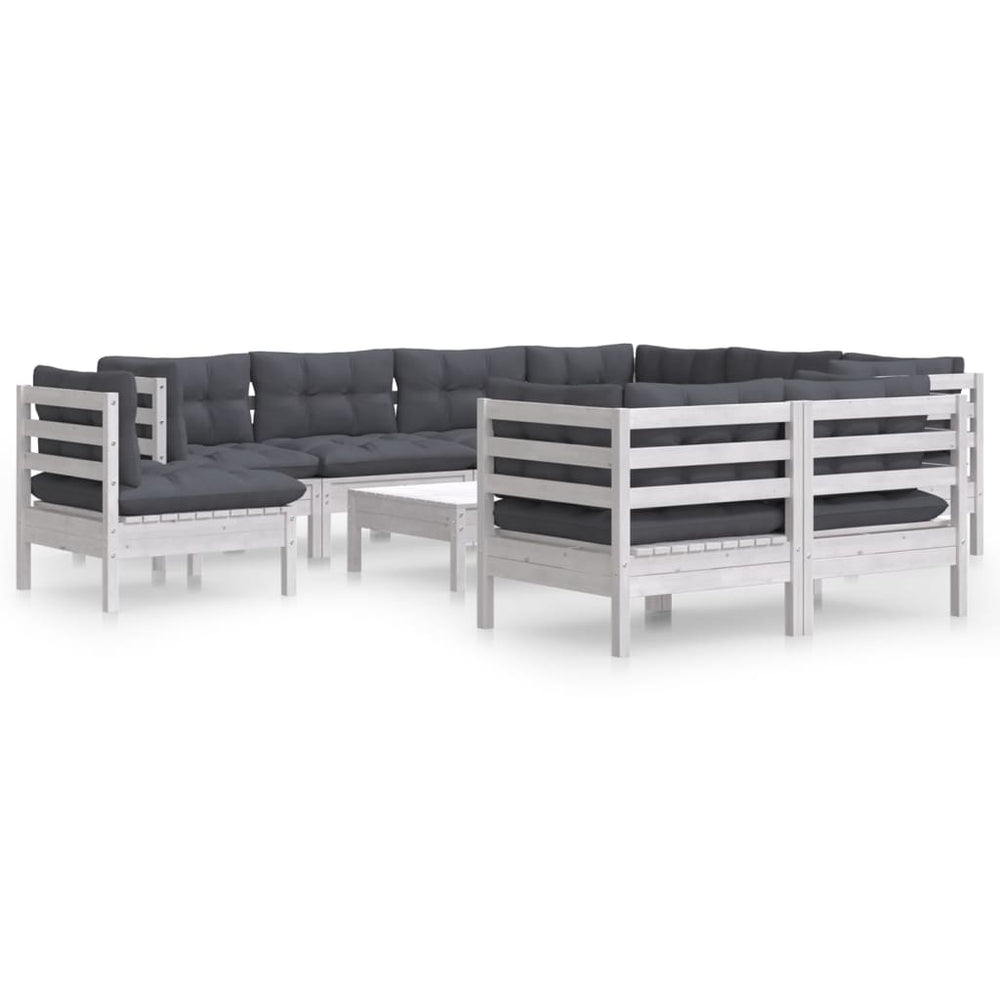 vidaXL 10-Piece Garden Lounge Set with Cushions White Solid Pine Wood