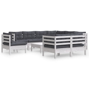 vidaXL 10-Piece Garden Lounge Set with Cushions White Solid Pine Wood