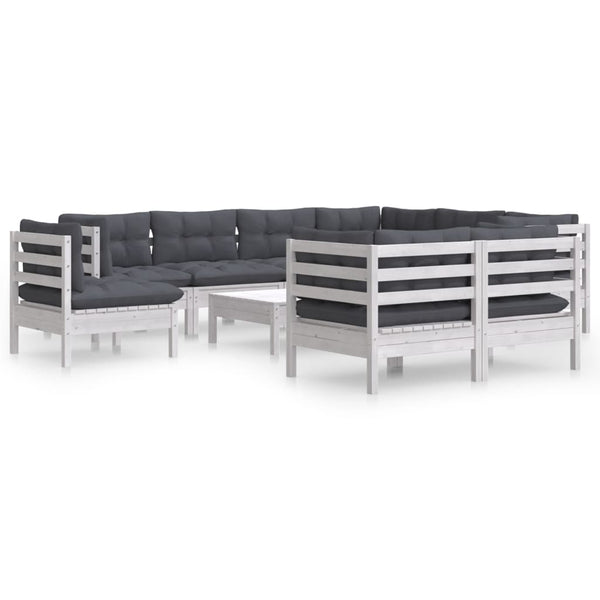 vidaXL 10-Piece Garden Lounge Set with Cushions White Solid Pine Wood