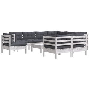 vidaXL 10-Piece Garden Lounge Set with Cushions White Solid Pine Wood