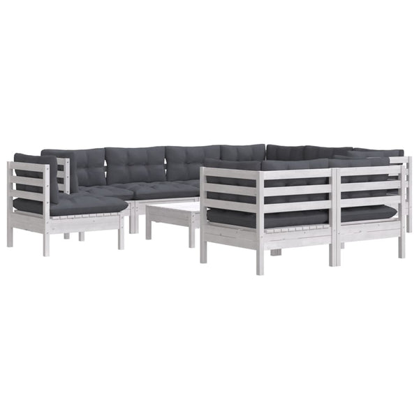 vidaXL 10-Piece Garden Lounge Set with Cushions White Solid Pine Wood
