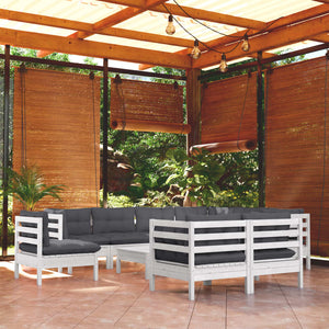 vidaXL 10-Piece Garden Lounge Set with Cushions White Solid Pine Wood