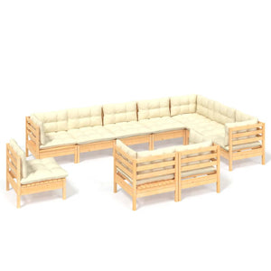 vidaXL 10-piece Garden Lounge Set with Cream Cushions Solid Pine Wood