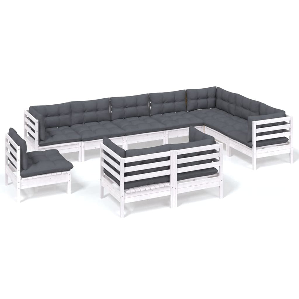 vidaXL 10-Piece Garden Lounge Set with Cushions White Solid Pine Wood