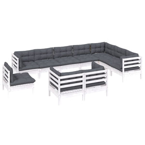 vidaXL 10-Piece Garden Lounge Set with Cushions White Solid Pine Wood
