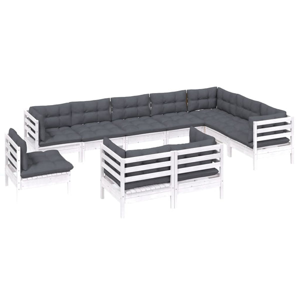 vidaXL 10-Piece Garden Lounge Set with Cushions White Solid Pine Wood