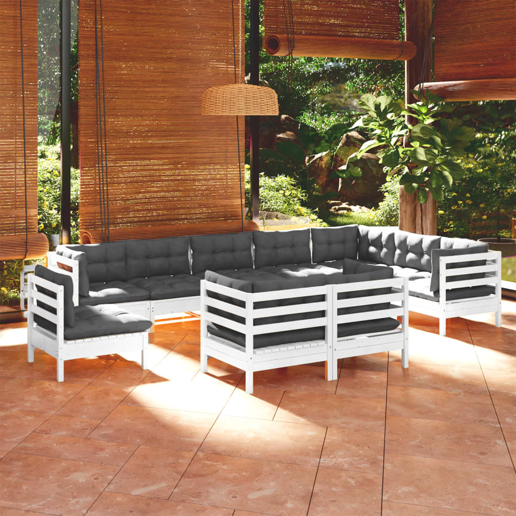 vidaXL 10-Piece Garden Lounge Set with Cushions White Solid Pine Wood