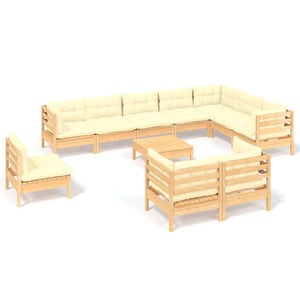 vidaXL 11-Piece Garden Lounge Set with Cream Cushions Solid Pine Wood