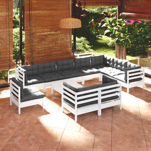 vidaXL 11-piece Garden Lounge Set with Cushions White Solid Pine Wood