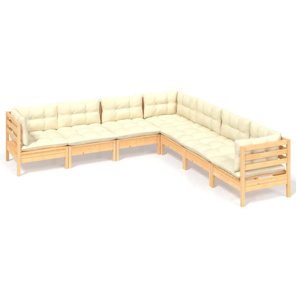 vidaXL 7-piece Garden Lounge Set with Cream Cushions Solid Pine Wood