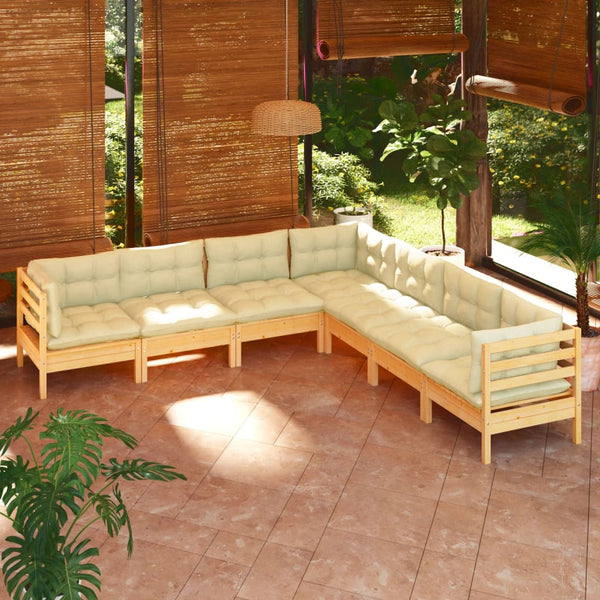 vidaXL 7-piece Garden Lounge Set with Cream Cushions Solid Pine Wood