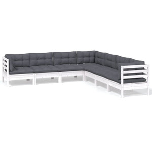 vidaXL 7-Piece Garden Lounge Set with Cushions White Solid Pine Wood
