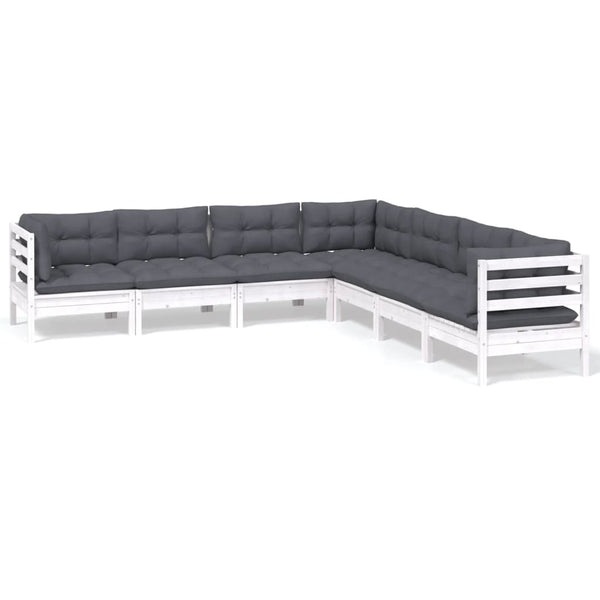 vidaXL 7-Piece Garden Lounge Set with Cushions White Solid Pine Wood