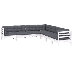 vidaXL 7-Piece Garden Lounge Set with Cushions White Solid Pine Wood
