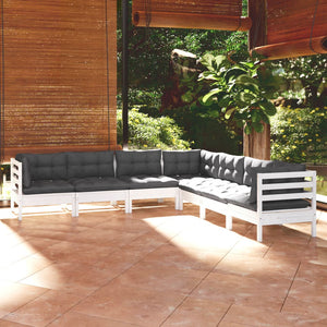 vidaXL 7-Piece Garden Lounge Set with Cushions White Solid Pine Wood