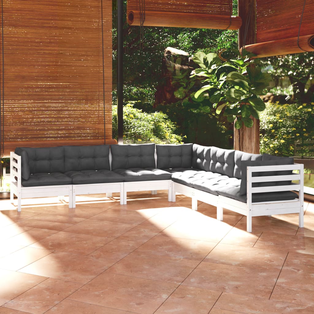 vidaXL 7-Piece Garden Lounge Set with Cushions White Solid Pine Wood