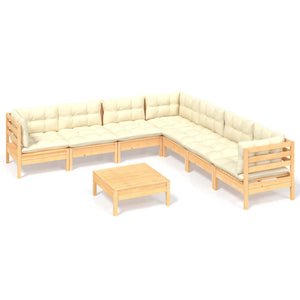 vidaXL 8-Piece Garden Lounge Set with Cream Cushions Solid Pine Wood