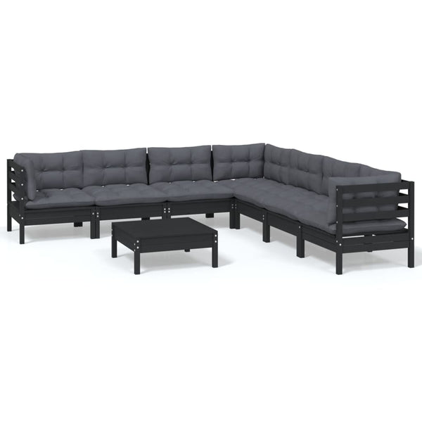vidaXL 8-piece Garden Lounge Set with Cushions Black Solid Pine Wood