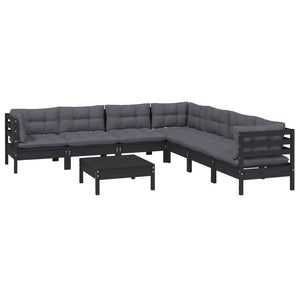 vidaXL 8-piece Garden Lounge Set with Cushions Black Solid Pine Wood