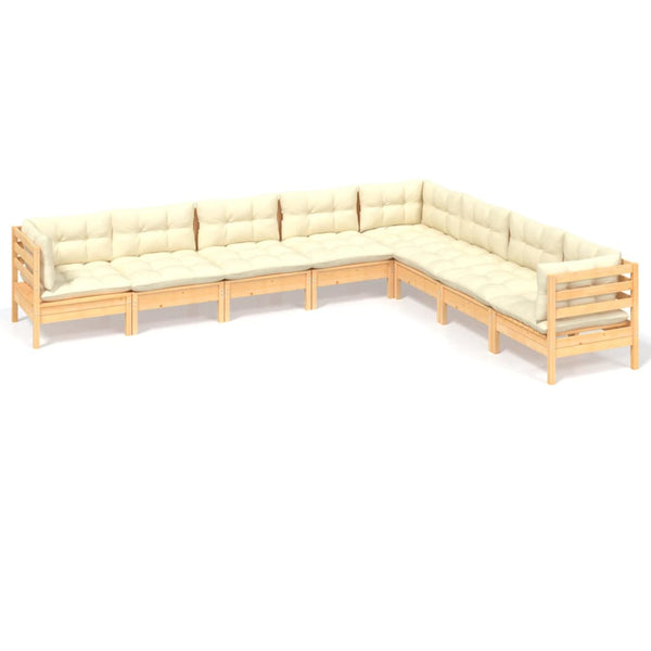 vidaXL 8-Piece Garden Lounge Set with Cream Cushions Solid Pine Wood