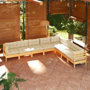 vidaXL 8-Piece Garden Lounge Set with Cream Cushions Solid Pine Wood