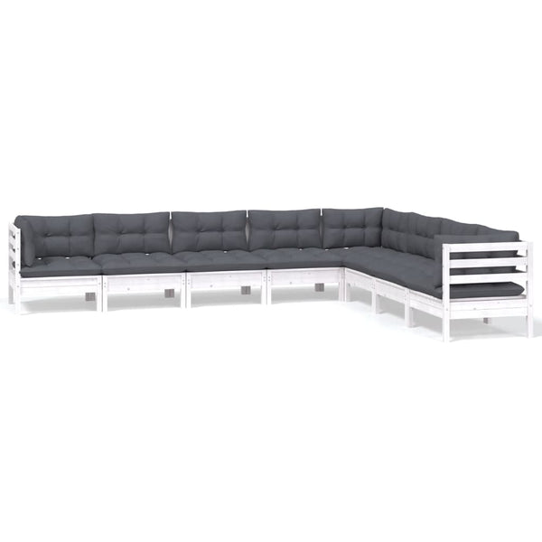 vidaXL 8-piece Garden Lounge Set with Cushions White Solid Pine Wood