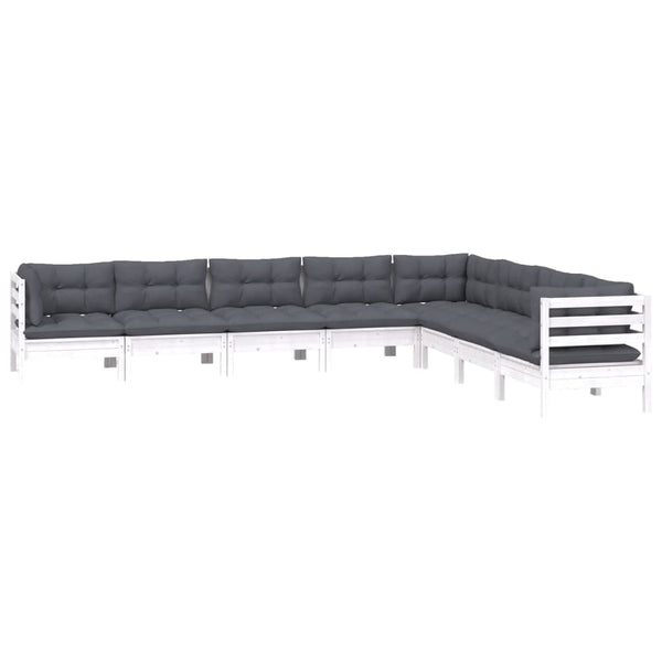 vidaXL 8-piece Garden Lounge Set with Cushions White Solid Pine Wood