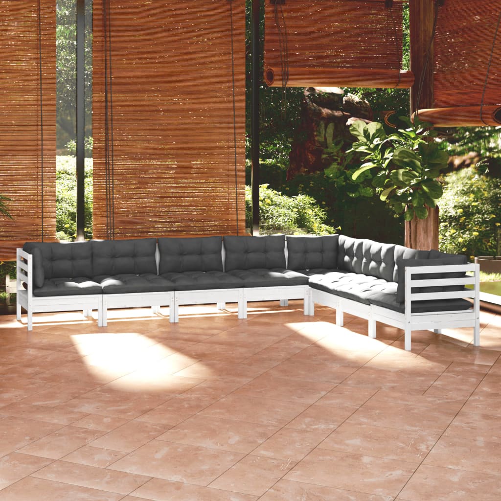 vidaXL 8-piece Garden Lounge Set with Cushions White Solid Pine Wood
