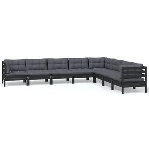vidaXL 8-piece Garden Lounge Set with Cushions Black Solid Pine Wood