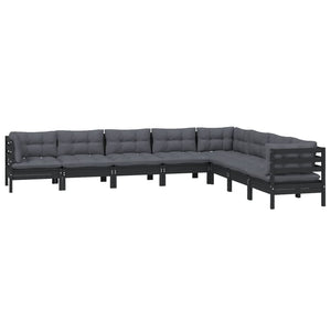 vidaXL 8-piece Garden Lounge Set with Cushions Black Solid Pine Wood