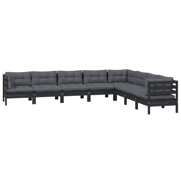 vidaXL 8-piece Garden Lounge Set with Cushions Black Solid Pine Wood
