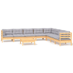 vidaXL 9-piece Garden Lounge Set with Grey Cushions Solid Pine Wood