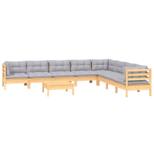 vidaXL 9-piece Garden Lounge Set with Grey Cushions Solid Pine Wood